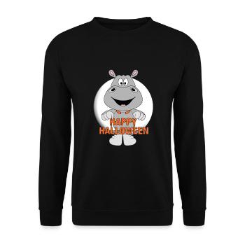 HAPPY HALLOWEEN - HIPPO - NILPFERD - FLUSSPFERD - Unisex Pullover - Schwarz - Vorne - Alina (178cm) & Michal (187cm)