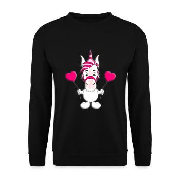 LIEBE - EINHORN - HERZEN - LUFTBALLONS - LOVE - Unisex Pullover - Schwarz - Vorne - Alina (178cm) & Michal (187cm)