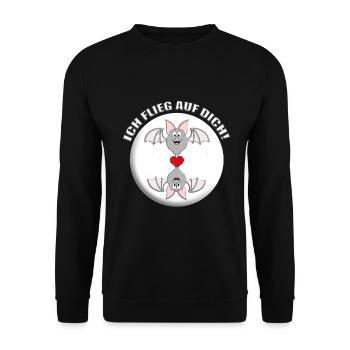 ICH FLIEG AUF DICH! - FLEDERMÄUSE - LIEBE - HERZ - Unisex Pullover - Schwarz - Vorne - Alina (178cm) & Michal (187cm)