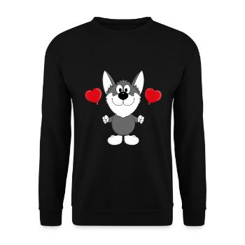 WOLF - TIER - LIEBE - LUFTBALLONS - TIERE - WÖLFE - Unisex Pullover - Schwarz - Vorne - Alina (178cm) & Michal (187cm)