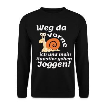 Lustiges Jogging Shirt mit Schnecke Joggen gehen - Unisex Pullover - Schwarz - Vorne - Alina (178cm) & Michal (187cm)