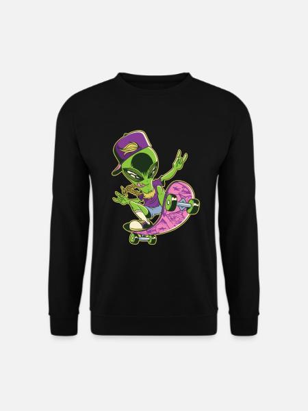 Alien Skateboarder mit coolen Skater Klamotten - Unisex Pullover - Schwarz