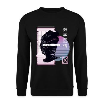 Vaporwave digital love avec des personnages japonais - Sweat-shirt Unisexe - noir - Devant - Alina (178cm) & Michal (187cm)