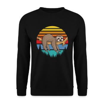 Faultierliebhaber, fauler Faultier Retro Sonnenuntergang Illustration - Unisex Pullover - Schwarz - Vorne - Alina (178cm) & Michal (187cm)