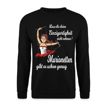 Marionetten gibt es schon genug - Unisex Pullover - Schwarz - Vorne - Alina (178cm) & Michal (187cm)