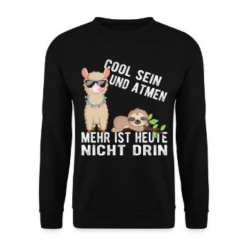 Cool Atmen Faultier Lama Baby Geschenkidee Fun - Unisex Pullover - Schwarz - Vorne - Alina (178cm) & Michal (187cm)