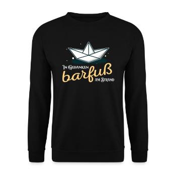 In Gedanken barfuß am Strand Nordsee Küste - Unisex Pullover - Schwarz - Vorne - Alina (178cm) & Michal (187cm)