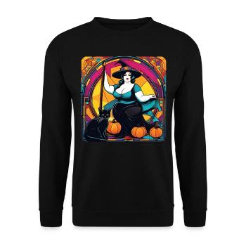 Witch with black cat in mosaic style - Unisex Sweatshirt - black - Front - Alina (178cm) & Michal (187cm)