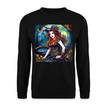 Sorcière d’Halloween aux cheveux roux + fleurs en automne - Sweat-shirt Unisexe - noir - Devant - Alina (178cm) & Michal (187cm)