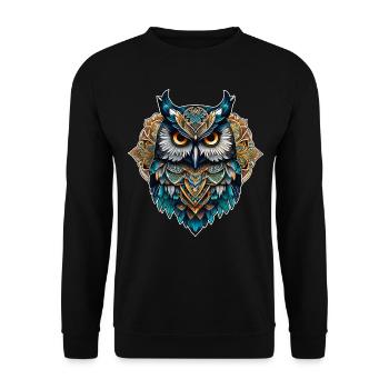 Coole Steampunk Eule - Unisex Pullover - Schwarz - Vorne - Alina (178cm) & Michal (187cm)