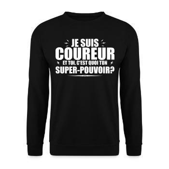 I'm a runner. What's your superpower? - Unisex Sweatshirt - black - Front - Alina (178cm) & Michal (187cm)