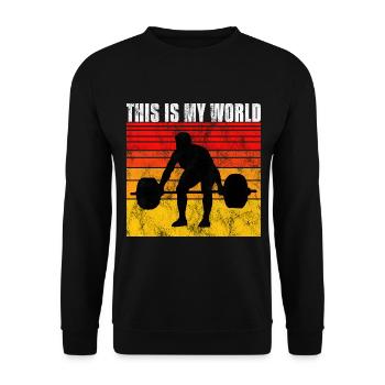 Bodybuilding c’est mon monde Bodybuilder rétro - Sweat-shirt Unisexe - noir - Devant - Alina (178cm) & Michal (187cm)