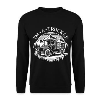 Camion vintage avec le slogan I’m a Trucker - Sweat-shirt Unisexe - noir - Devant - Alina (178cm) & Michal (187cm)