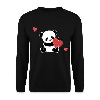 Panda Liebe Herzen Tier Süß - Unisex Pullover - Schwarz - Vorne - Alina (178cm) & Michal (187cm)