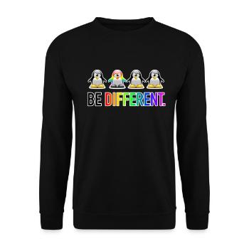 Be Different LGBT Pinguin Gay Pride CSD Cartoon - Unisex Pullover - Schwarz - Vorne - Alina (178cm) & Michal (187cm)