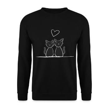 Katzen Linie Pärchen Herz Liebe - Unisex Pullover - Schwarz - Vorne - Alina (178cm) & Michal (187cm)