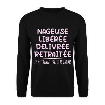 Schwimmer feiert Ruhestand mit Humorgeschenk - Unisex Pullover - Schwarz - Vorne - Alina (178cm) & Michal (187cm)
