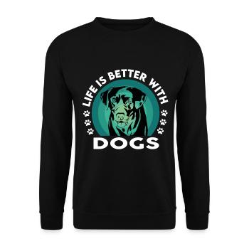 Dog Hund Labrador Golden Retriever Life is better - Unisex Pullover - Schwarz - Vorne - Alina (178cm) & Michal (187cm)