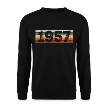 Jahrgang 1957 Retro 1957 Geburtstagsgeschenk - Unisex Pullover - Schwarz - Vorne - Alina (178cm) & Michal (187cm)