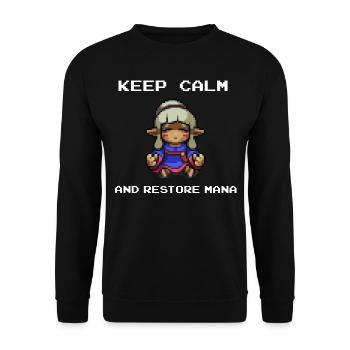 Keep calm and restore Mana - Unisex Pullover - Schwarz - Vorne - Alina (178cm) & Michal (187cm)