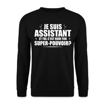 Ich bin Assistent. Was ist deine Superkraft? - Unisex Pullover - Schwarz - Vorne - Alina (178cm) & Michal (187cm)