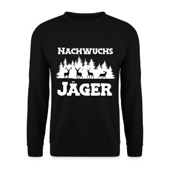 Nachwuchs Jäger Nachwuchsjäger Jagd Papa Jägerin - Unisex Pullover - Schwarz - Vorne - Alina (178cm) & Michal (187cm)