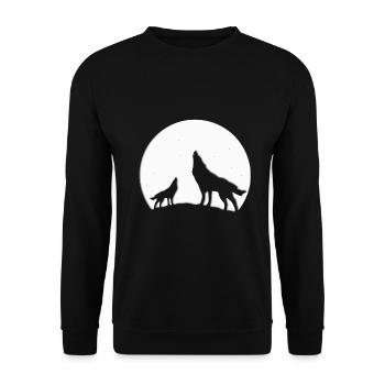 WÖLFE - WOLF - MOND - MONDSCHEIN - TIER - TIERE - Unisex Pullover - Schwarz - Vorne - Alina (178cm) & Michal (187cm)