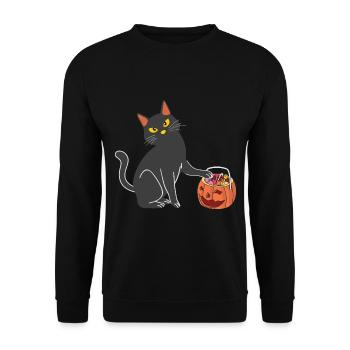 Halloween Katze Hexe - Unisex Pullover - Schwarz - Vorne - Alina (178cm) & Michal (187cm)