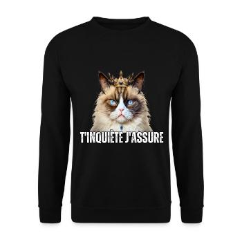 T'inquiète j'assure humour chat drôle couronne - Sweat-shirt Unisexe - noir - Devant - Alina (178cm) & Michal (187cm)