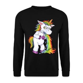 Witziges Einhorn Betrunken und Kotzend Geschenk - Unisex Pullover - Schwarz - Vorne - Alina (178cm) & Michal (187cm)