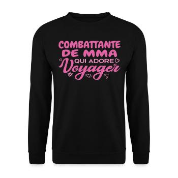 Leidenschaftlicher Weltenbummler und MMA-Kämpfer - Unisex Pullover - Schwarz - Vorne - Alina (178cm) & Michal (187cm)