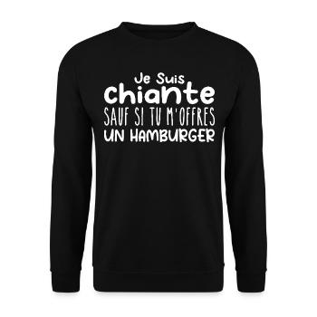 Femme qui adore : Hamburger. Design Drôle Humour - Sweat-shirt Unisexe - noir - Devant - Alina (178cm) & Michal (187cm)