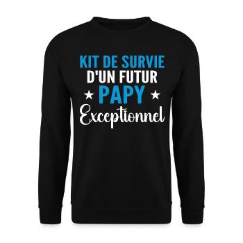 Personalisiertes Geschenk für den zukünftigen Opa Survival Kit - Unisex Pullover - Schwarz - Vorne - Alina (178cm) & Michal (187cm)