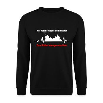 Zwei Räder bewegen das Herz - Unisex Pullover - Schwarz - Vorne - Alina (178cm) & Michal (187cm)
