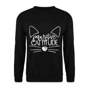Pawsitive Cattitude - Lustige Katzen Sprüche - Unisex Pullover - Schwarz - Vorne - Alina (178cm) & Michal (187cm)