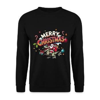 Santa Claus rides TRex Xmas Cartoon Kids - Unisex Sweatshirt - black - Front - Alina (178cm) & Michal (187cm)