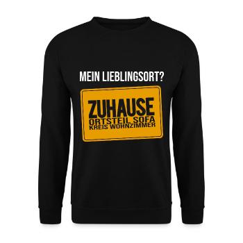 Willkommen Zuhause Ortsteil Sofa Kreis Wohnzimmer - Unisex Pullover - Schwarz - Vorne - Alina (178cm) & Michal (187cm)