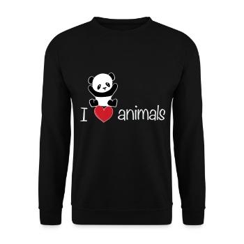 ich liebe tiere bär panda - Unisex Pullover - Schwarz - Vorne - Alina (178cm) & Michal (187cm)