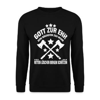 FEUERWEHR SPRUCH - GOTT ZUR EHR - Unisex Pullover - Schwarz - Vorne - Alina (178cm) & Michal (187cm)