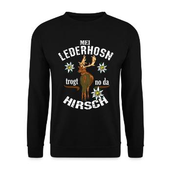 Cannstatter Wasn Hirsch Lederhose - Unisex Pullover - Schwarz - Vorne - Alina (178cm) & Michal (187cm)