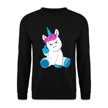 Unicorn Angry Disgusted Stinky Finger - Unisex Sweatshirt - black - Front - Alina (178cm) & Michal (187cm)