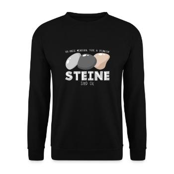 Ich hasse Menschen, Tiere und Pflanzen Steine sind - Unisex Pullover - Schwarz - Vorne - Alina (178cm) & Michal (187cm)