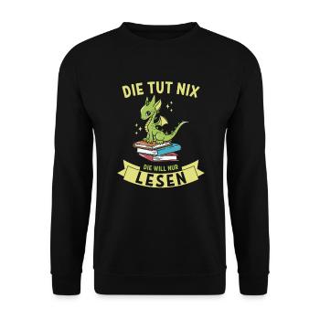 Die tut nix, die will nur lesen - Book Dragon - Unisex Pullover - Schwarz - Vorne - Alina (178cm) & Michal (187cm)