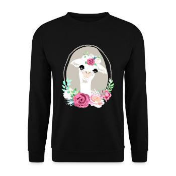 Lama flower power birthday gift idea - Unisex Sweatshirt - black - Front - Alina (178cm) & Michal (187cm)