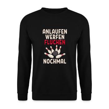anlaufen werfen fluchen nochmal lustiges Bowling - Unisex Pullover - Schwarz - Vorne - Alina (178cm) & Michal (187cm)
