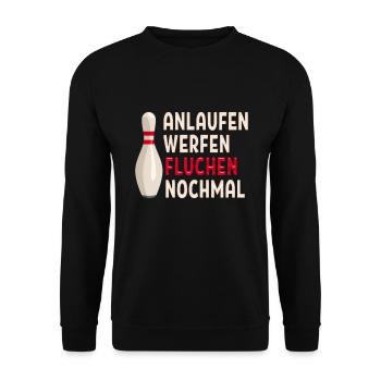 anlaufen werfen fluchen nochmal lustiges Bowling - Unisex Pullover - Schwarz - Vorne - Alina (178cm) & Michal (187cm)