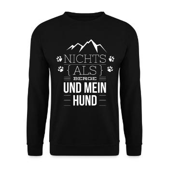 Berge und Hunde Liebhaber Geschenk - Unisex Pullover - Schwarz - Vorne - Alina (178cm) & Michal (187cm)