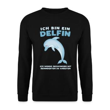 Ich bin ein Delfin - Sarkastisches Büro-Design - Unisex Pullover - Schwarz - Vorne - Alina (178cm) & Michal (187cm)