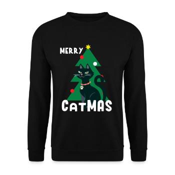 Katzen Weihnachten Xmas Miau Geschenkidee - Unisex Pullover - Schwarz - Vorne - Alina (178cm) & Michal (187cm)
