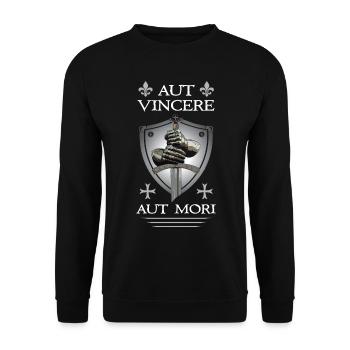 Templerkreuz + Schwert - Unisex Pullover - Schwarz - Vorne - Alina (178cm) & Michal (187cm)